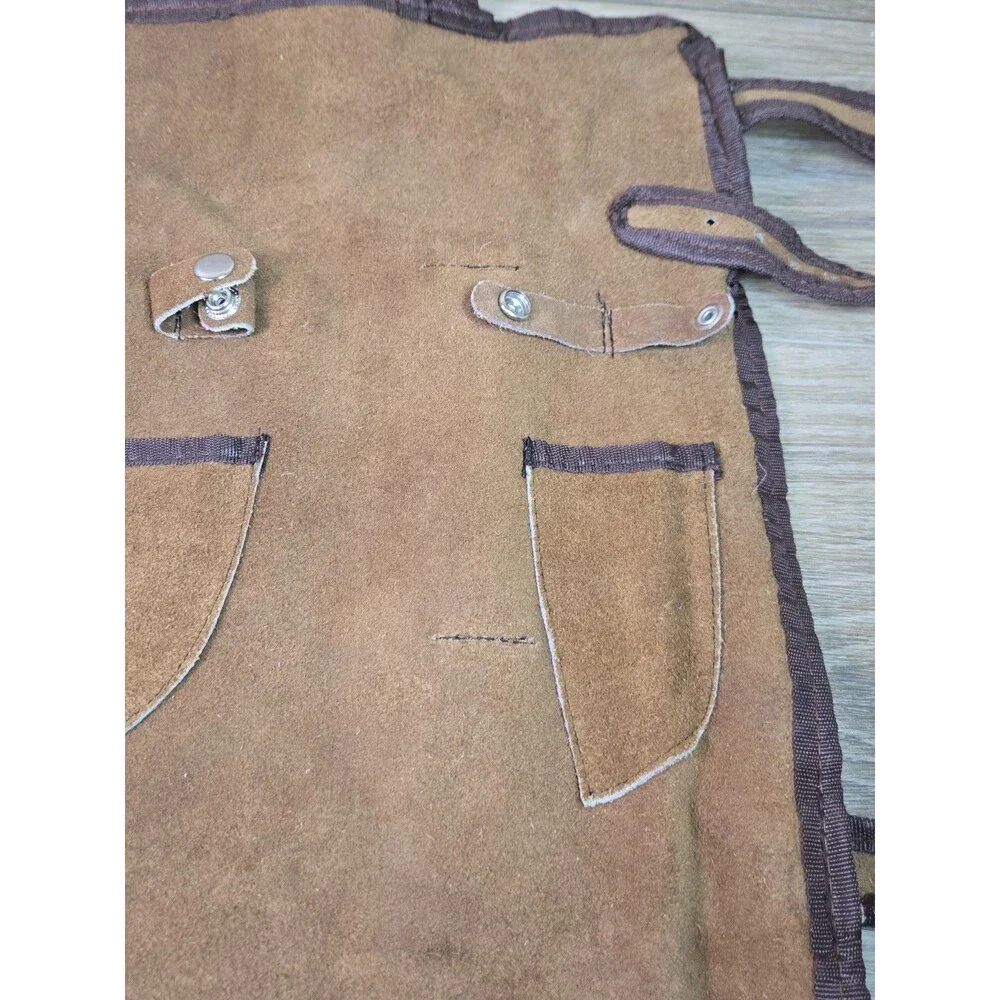 Vtg. Unbranded Suede Leather Chef Knife Roll Storage Case Carrier 8 Pocket